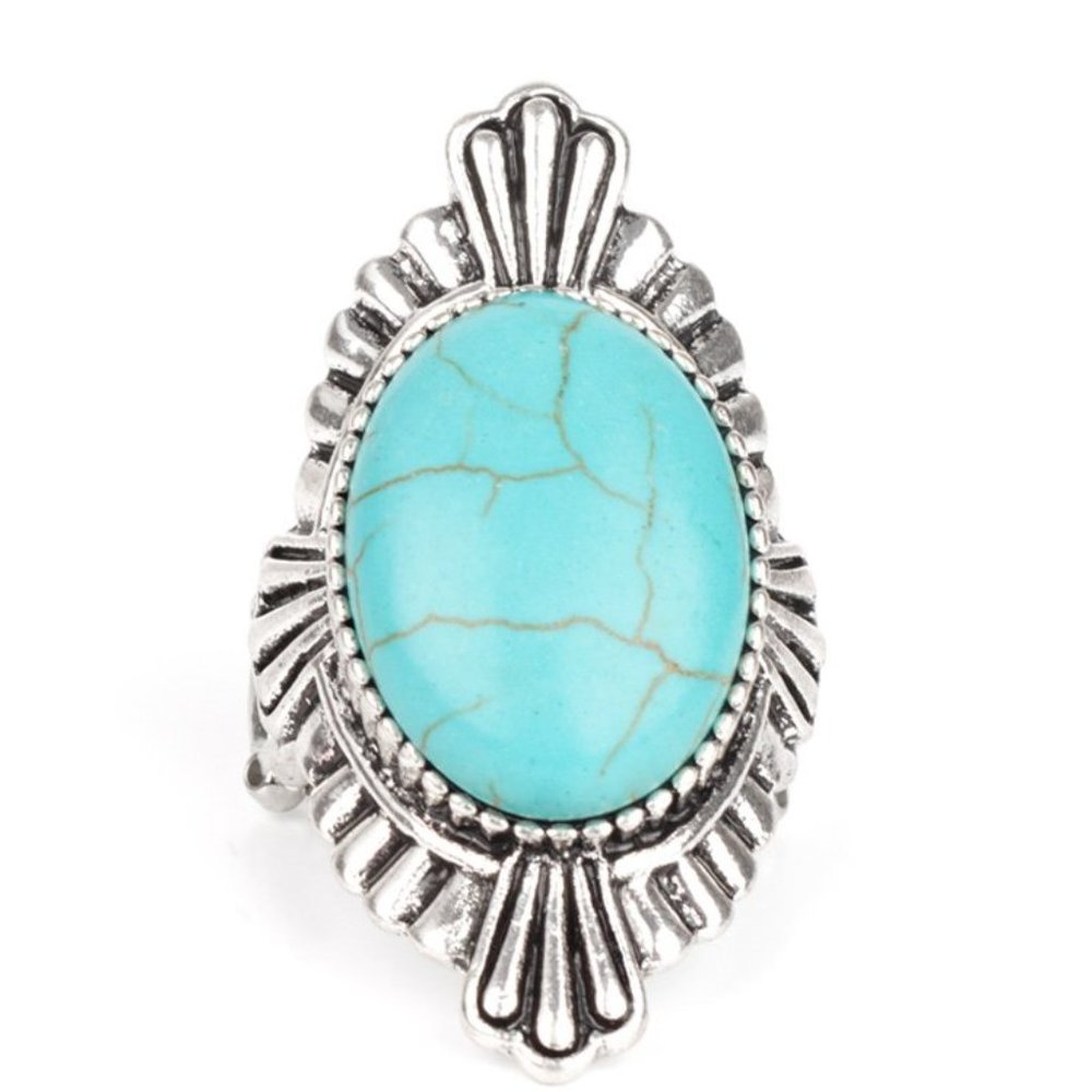 Turquoise Blue Oval Stone  Ring - Picture 4 of 5